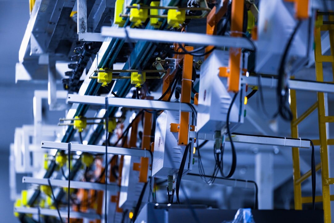 Industrial robot arm working in automated factory